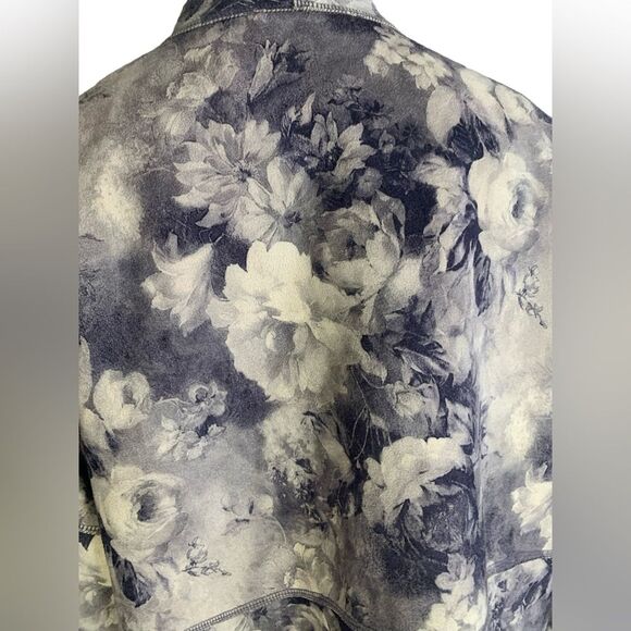 Solitaire Anthropologie Cardigan Jacket Faux Suede Gray Floral Open Front Medium - Picture 5 of 7